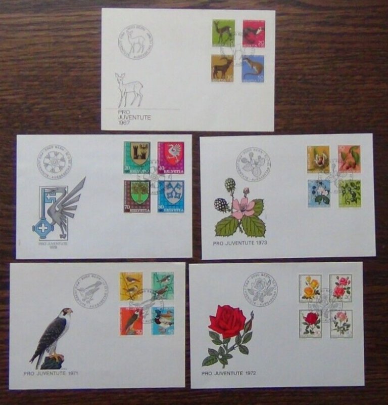 Switzerland 1967 1971 1972 1973 1978 Children's Fund Pro Juventute on Cover x 5