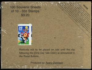 3205 Imperforate Sylvester/Tweety Bird Pad of 100 Panes Cat $1250.00 Stuart Katz