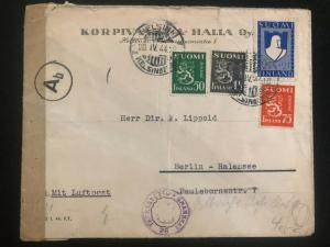 1944 Helsinki Finland Airmail Censored cover to Berlin Germany