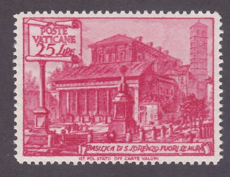 Vatican City 128 MNH OG 1949 25L Carmine Rose St. Lawrence Issue Very Fine