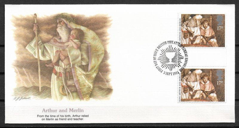 1985 Great Britain 1115 Arthur and Merlin gutter pair FDC