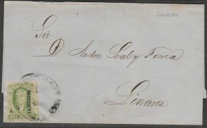 MEXICO-Tampico 3, 2Rs DOCKETED FOLDED COVER TO LINARES 1856 ISSUE. XF. (T21)