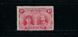 RHODESIA SCOTT #102  1910 DOUBLE HEADS- 1P (ROSE CARMINE)  MINT HINGED