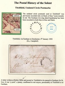 GB HANTS Cover *TITCHFIELD* UDC Fareham CDS Botley Mille Cash Letter 1850 EP449 