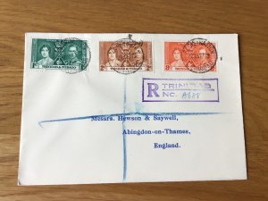 Trinidad & Tobago 1937 Registered Coronation FDC stamps cover  Ref 55778