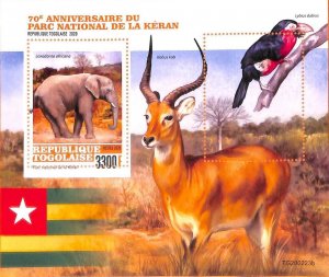 A7042 - TOGO, Error, 2020, MISPERF SOUVENIR SHEET: Elephants, Birds, Antelopes