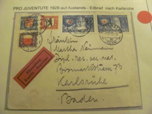 SWITZERLAND 1944 EXPRESS COVER TO BADEN  SC B45-48 XF  (188)