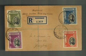 1936 Zanzibar Silver Jubilee First Day cover set # 214-217  FDC