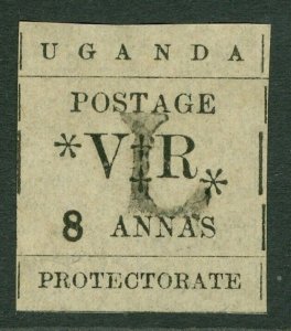 SG 74 Uganda 1896. 8a black, type 7 hand stamped 'L' in black. A fine mint...
