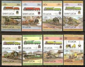 Saint Lucia 1985 Locomotive Railway Train Transport Se-tenant Pair 16v MNH ++...