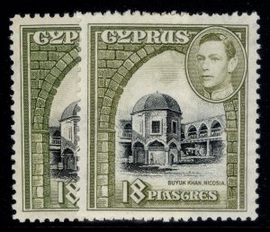 CYPRUS GVI SG160 + 160a, 18pi SHADE VARIETIES, M MINT. Cat £40.