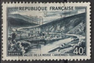 France 631 (used) 40fr Meuse Valley, Prus grn (1949)