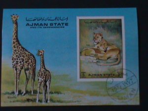 ​AJMAN-1972- LOVELY BEAUTIFUL  LIONS-CTO IMPERF-S/S VF FANCY CANCEL LAST ONE