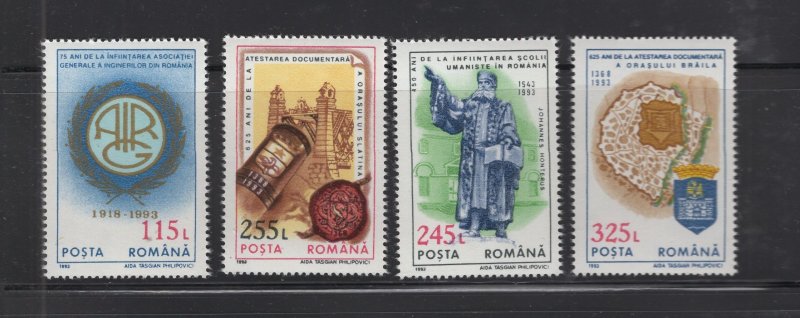 Romania  #3870-73 (1993 Anniversary's and Events set) VFMNM CV $1.90