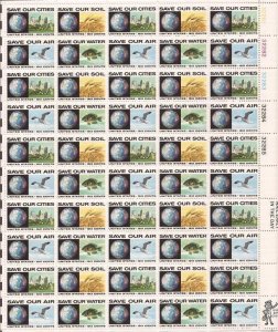 US Stamp - 1970 Anti-Pollution - 50 Stamp Sheet - Scott #1410-3