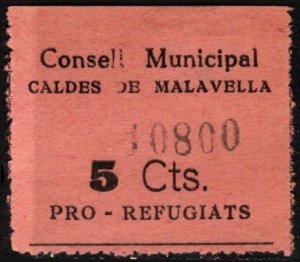 1937 Spain Civil War Local Revenue Caldes de Malavella 5 Centimos War Tax