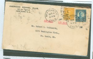 US 557/562 1926 5c Roosevelt plus 10c Monroe (fourth bureau issues) paying 10c cam 2 (NYC to Chicago) & 5c one zone on gov�...