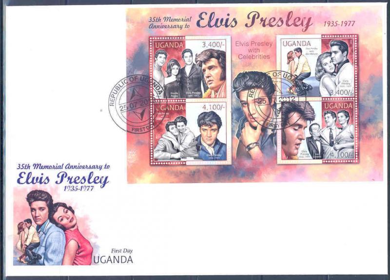 UGANDA 2012 ELVIS PRESLEY 35TH MEMORIAL ANNIVERSARY SHEET FDC 