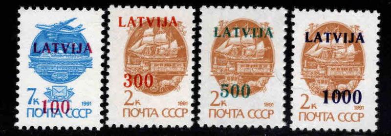 Latvia Scott 308-311 MNH** Overprinted Russian stamp set for use in Lavia