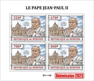 BURUNDI - 2023 - Pope John Paul II - Perf 4v Sheet - Mint Never Hinged