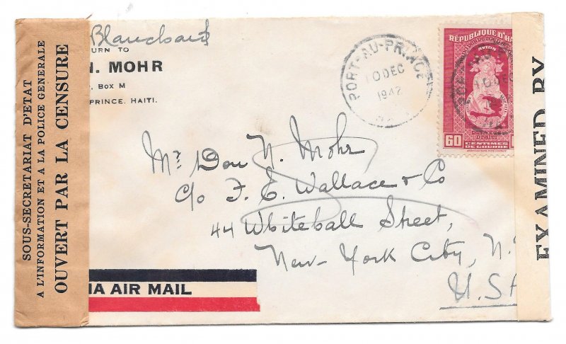 Haiti Dual Censor 1942 Airmail Cover Port au Prince to US Sc C17 Examiner 1925