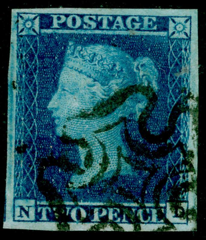 SG14, 2d blue, VERY FINE USED. Cat £275. BLACK MX. 4 MARGINS. ND