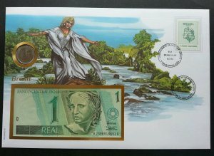 Brazil 1994 Bird Freedom Woman FDC (banknote coin cover) *rare 3 in 1 cover