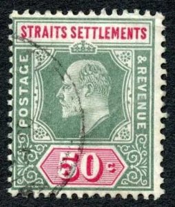 Straits Settlements SG135b 50c Chalky Wmk Mult CA CDS used Cat 25 pounds