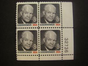 Scott 1394, 8c Eisenhower, PB4 #32736 LR, MNH Regular Beauty