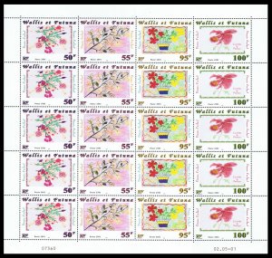 Wallis and Futuna Children's Flowers Paintings 4v Full Sheet F1 2001 MNH