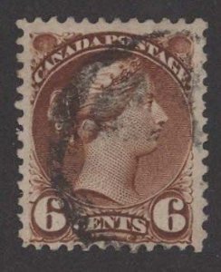 Canada # 27a Queen Victoria 6c  Yellow-Brown     (1) VF Used