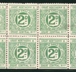 GB GN&GCR RAILWAY QV Letter Stamp 2d Green (1899) BLOCK{8} Mint MNG RSB106