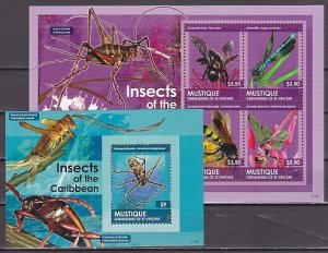 Mustique, Scott issue. Insects sheet of 4 and s/sheet. ^