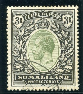 Somaliland 1921 KGV 3r dull green & black very fine used. SG 84. Sc 75.