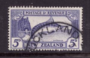 New Zealand-Sc#192-used 5p vio blue-Marlin-Fish-1935-