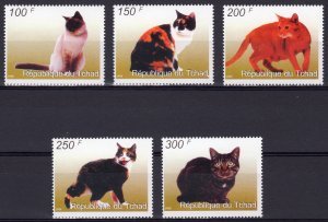 Chad 1998 DOMESTIC CATS set 5 values Perforated Mint (NH)