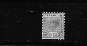 Selangor Malaya 1891-95 Tiger 1c MNH