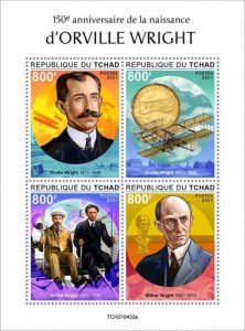 Chad - 2021 Aviator Orville Wright - 4 Stamp Sheet - TCH210432a