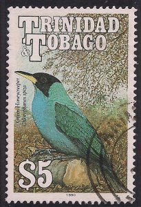 Trinidad & Tobago 1990 QE2 $5 Birds Green Honeycreeper used SG 844 ( L1107 )