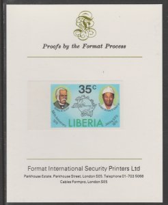 LIBERIA 1979  JOINING UPU  imperf proof mounted on Format Int Proof Card