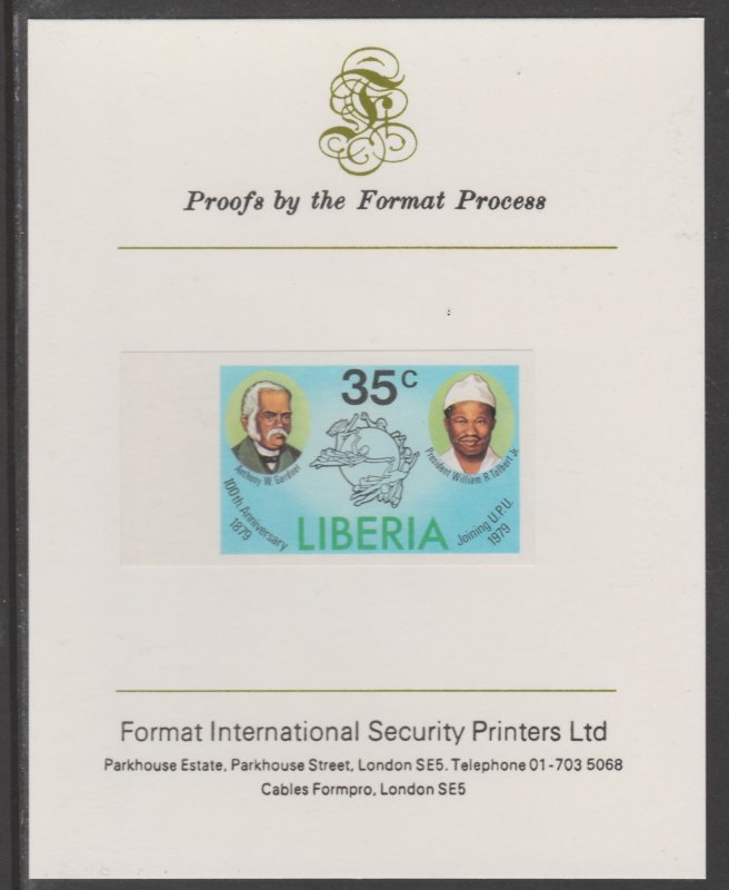 LIBERIA 1979  JOINING UPU  imperf proof mounted on Format Int Proof Card