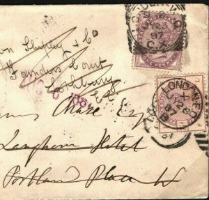 GB Cover London Langham Hotel Forwarded TRANSATLANTIC USA MA Worcester 1887 G80c 