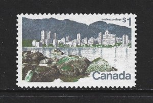 CANADA - #600ii - $1 VANCOUVER LANDSCAPE WITH SHORT $ FLAW ON RIBBED PAPER