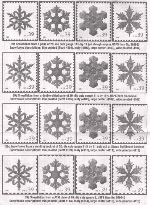 2006 Sc 4116b ATM sheet of 18 SNOWFLAKE matte finish CV $22