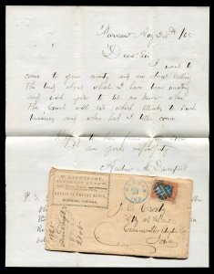 1865 Attorney W. Lightfoot - Warsaw, Indiana to Garnavillo, Iowa with Enclosure