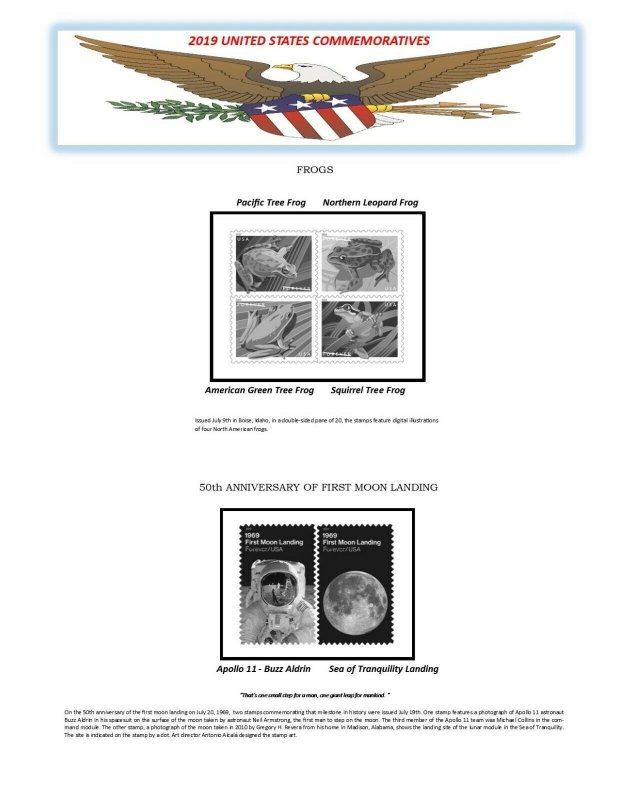 Mac's 2019 U.S. Commemorative Stamp Album Supplement SIMPLIFIED - PRICE REDUCED 