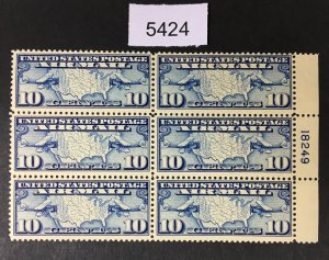 US STAMPS # C7 INTACT PLATE BLOCK OF 6 MINT OG NH CAT. $45 LOT #5424