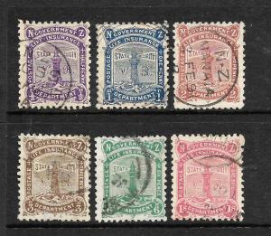 NEW ZEALAND 1891  GOVERNMENT LIFE  SET 6   FU