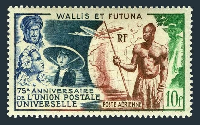 Wallis & Futuna C10,hinged.Michel 176. UPU-75,1949.French Colonials,Plane,Globe.