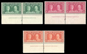 New Zealand 1935 KGV Silver Jubilee compete set Imprint pairs MNH. SG 573-575.